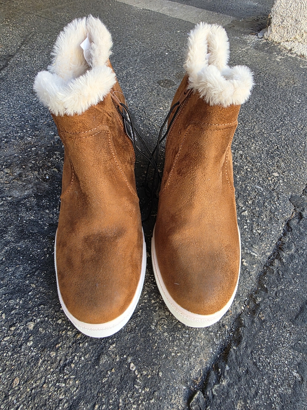 a.n.a Tan Faux-Suede Fur-Lined Ankle Booties